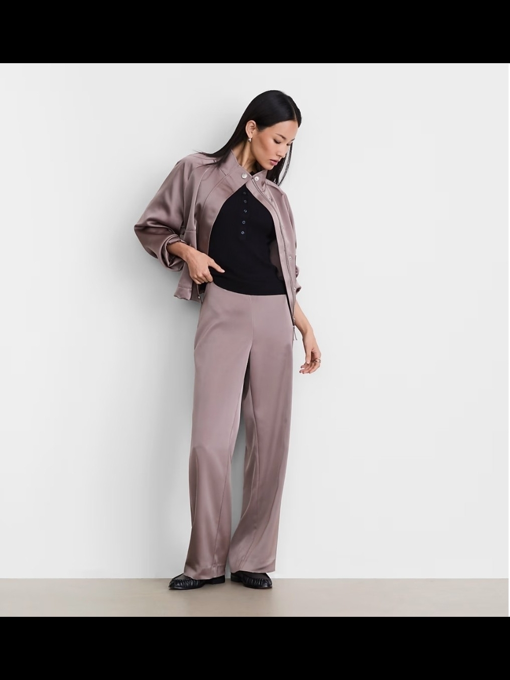 LOFT Dusty Mauve Satin Straight Leg Pants